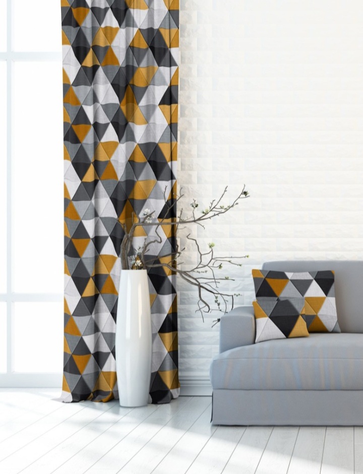 Zasłona gotowa velvet musztardowe trójkąty