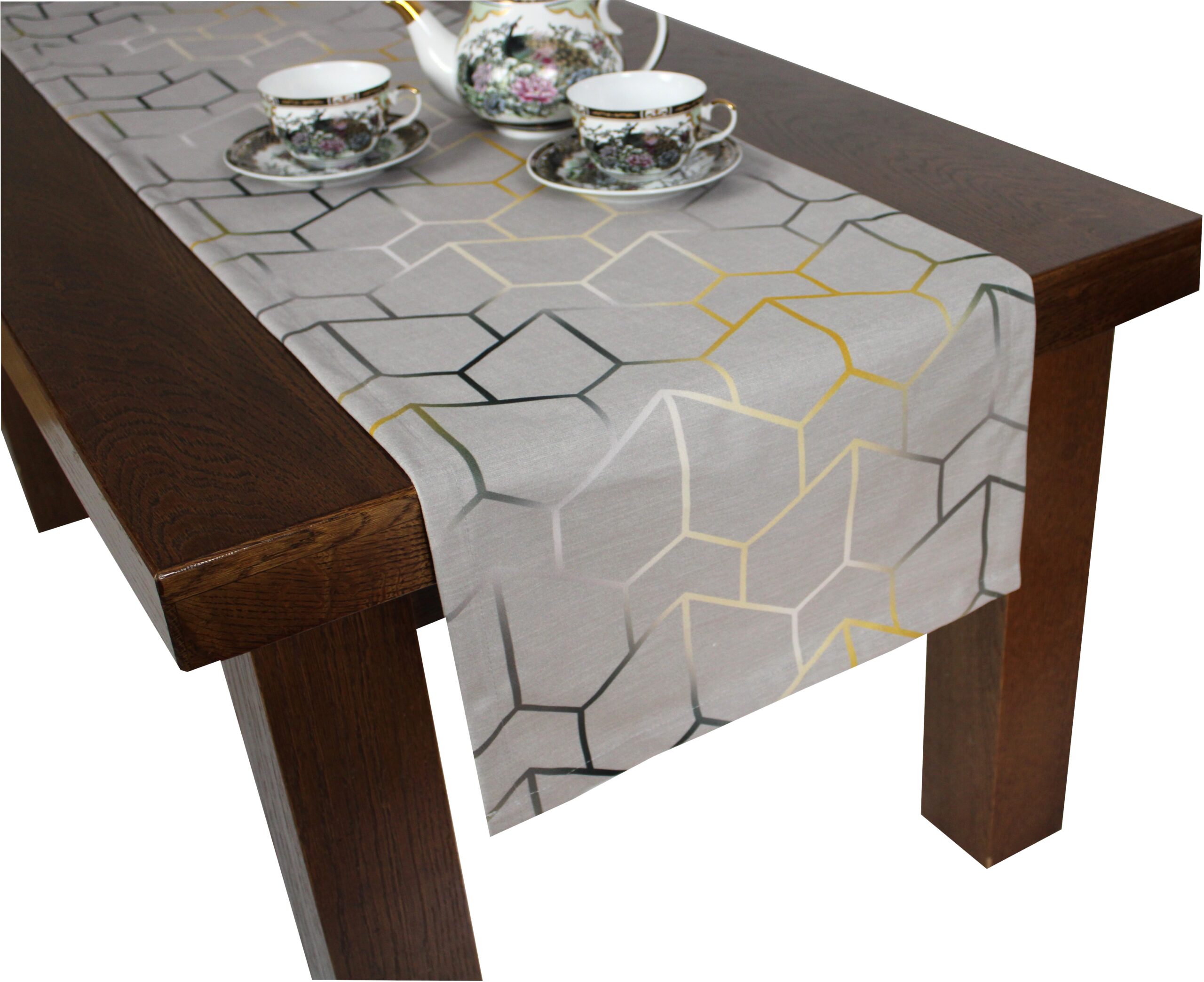 Bieżnik velvet jasno szary geometryczny